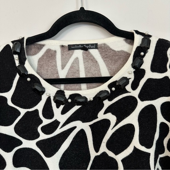 Pierri New York Women’s 3/4 Sleeve Black & White Animal Print Top Sz 1X GUC - Picture 3 of 8